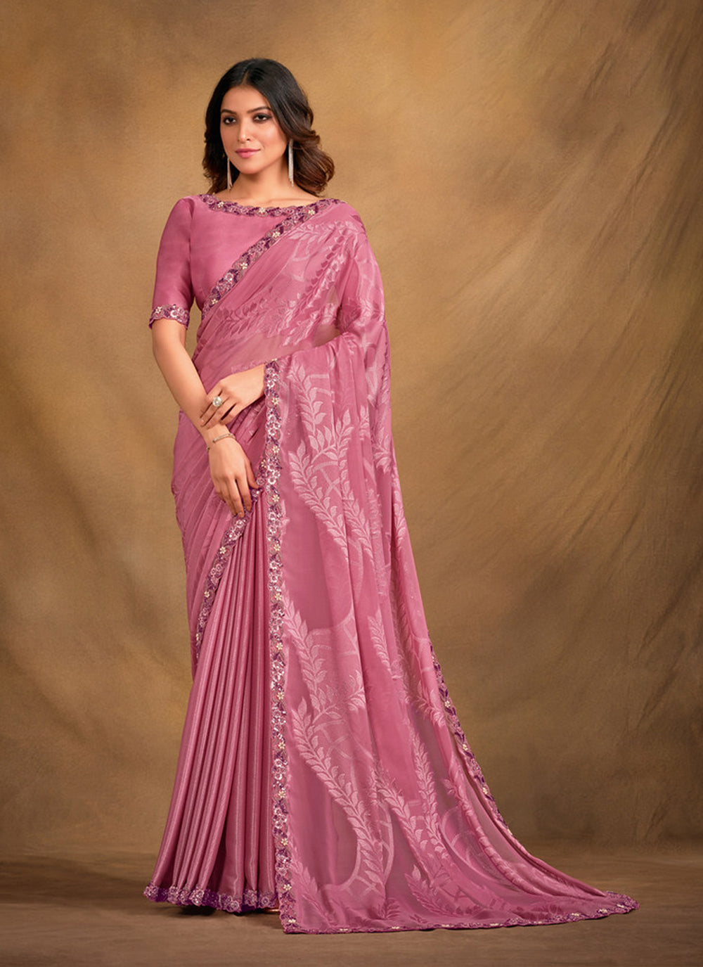 Buy Party Wear Pink Sequins Work Pure Georgette Ready To Wear