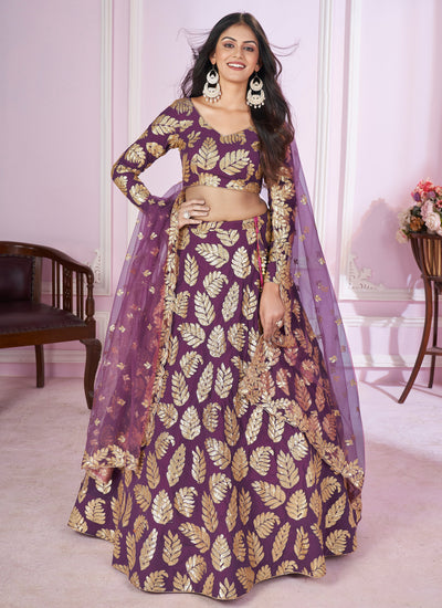 Purple Sequins Georgette Wedding Wear Lehenga Choli