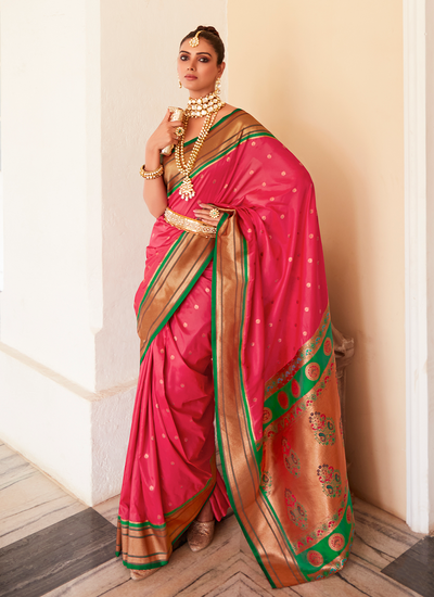 Paithani Silk Traditional Festival Saree In Dark Pink