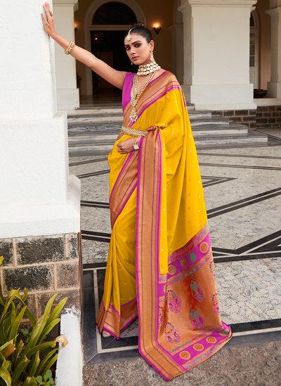 Designer Yellow Paithani Silk Traditional Festival Saree