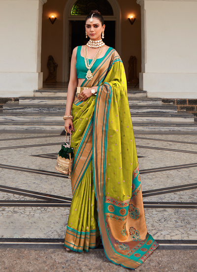 Paithani Silk Traditional Pear Green Festival Saree