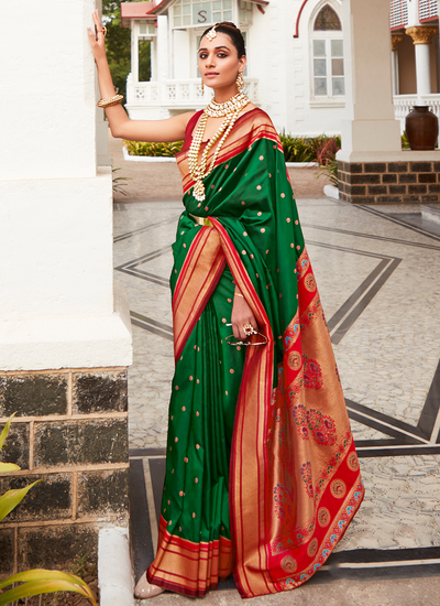 Green Paithani Silk Traditional Festival Saree