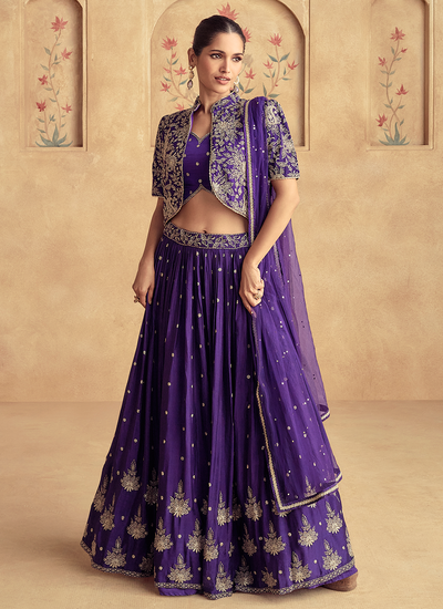 Violet Sequins Embroidered Chinon Party Wear Lehenga Choli