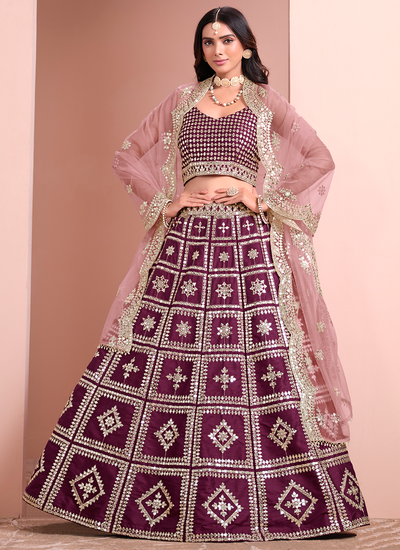 Festive Wear Sequins Art Silk Purple Lehenga Choli