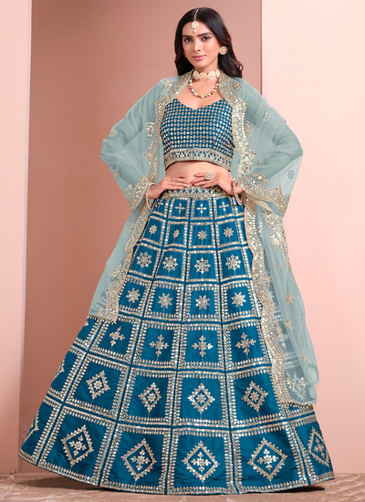 Ocean Blue Art Silk Sequins Party Wear Lehenga Choli