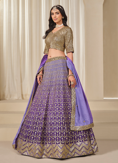 Chinon Silk Purple Ombré Sequins Embroidery Wedding Lehenga Choli
