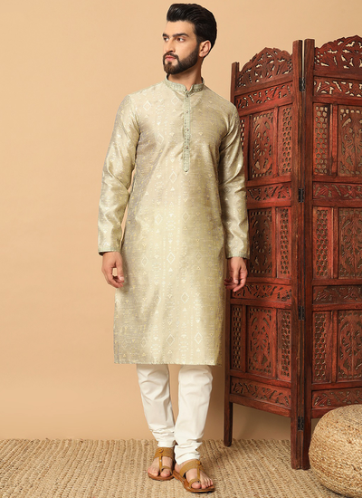 Pastel Green Jacquard Weaving Function Wear Kurta Pajama