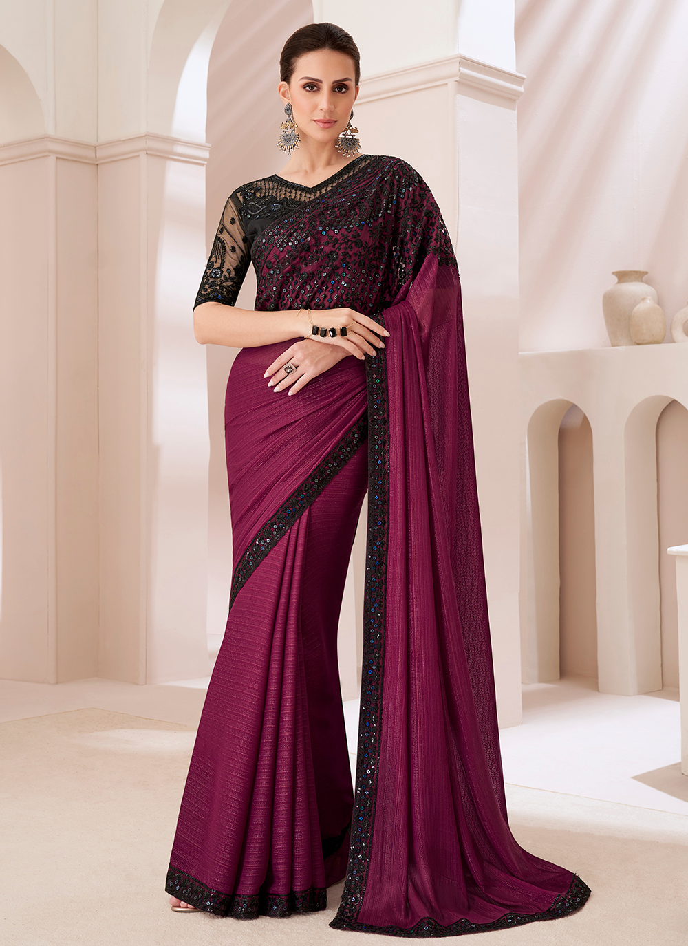 Party wear border saree best sale