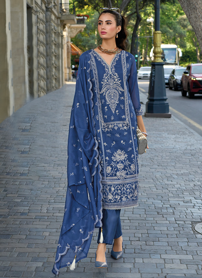 Blue Organza Embroidered Readymade Pakistani Suit