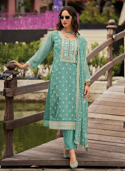 Sea Green Organza Embroidered Readymade Pakistani Suit