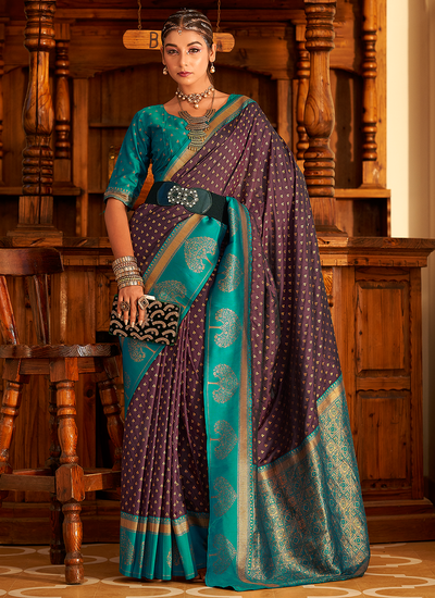 Wine Copper Zari Woven Banarasi Buttidar Bridesmaid Wedding Saree