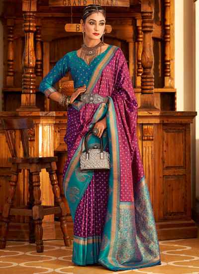 Purple Banarasi Bridesmaid Wedding Copper Zari Woven Buttidar Saree