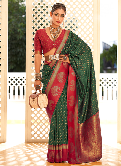 Green Banarasi Buttidar Copper Zari Woven Bridesmaid Wedding Saree