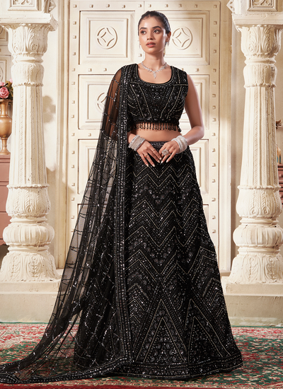 Black Zarkan And Sequins Work Premium Net Party Wear Lehenga Choli