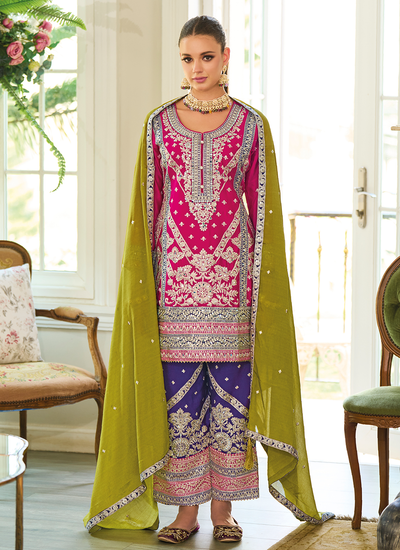 Designer Rani Mirror Sequins Embroidered Chinon Readymade Palazzo Suit