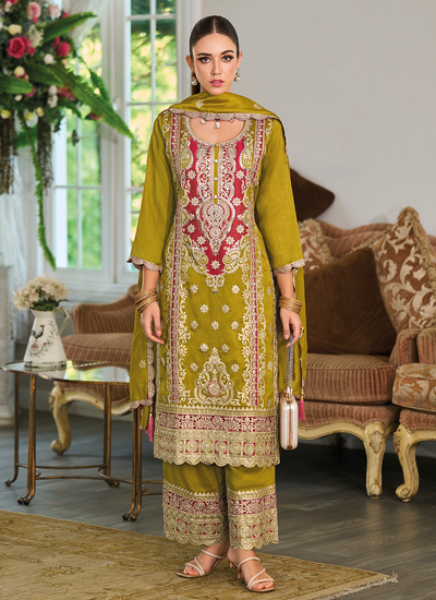 Festive Wear Pear Green Sequins Embroidered Premimum Silk Readymade Palazzo Suit