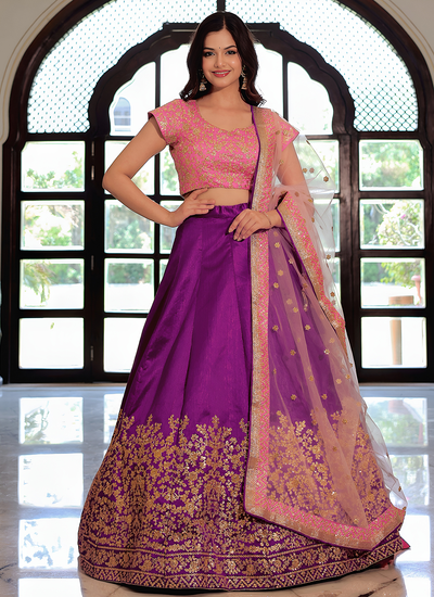 Pink And Purple Sequins Embroidery Sangeet Lehenga Choli