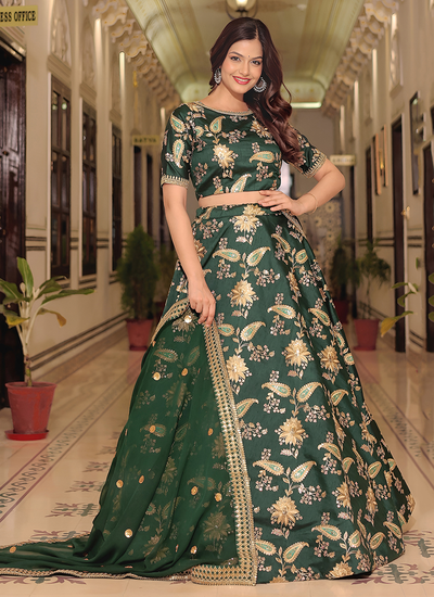 Dark Green Art Silk Sequin Thread Embroidery Mehendi Lehenga Choli