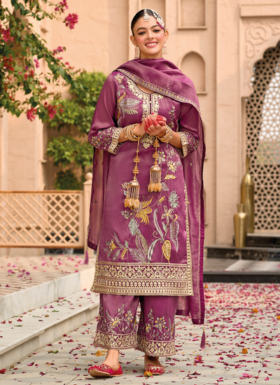 Rouge Shimmer Tissue Silk Pakistani Readymade Sequins Multi Embroidered Suit