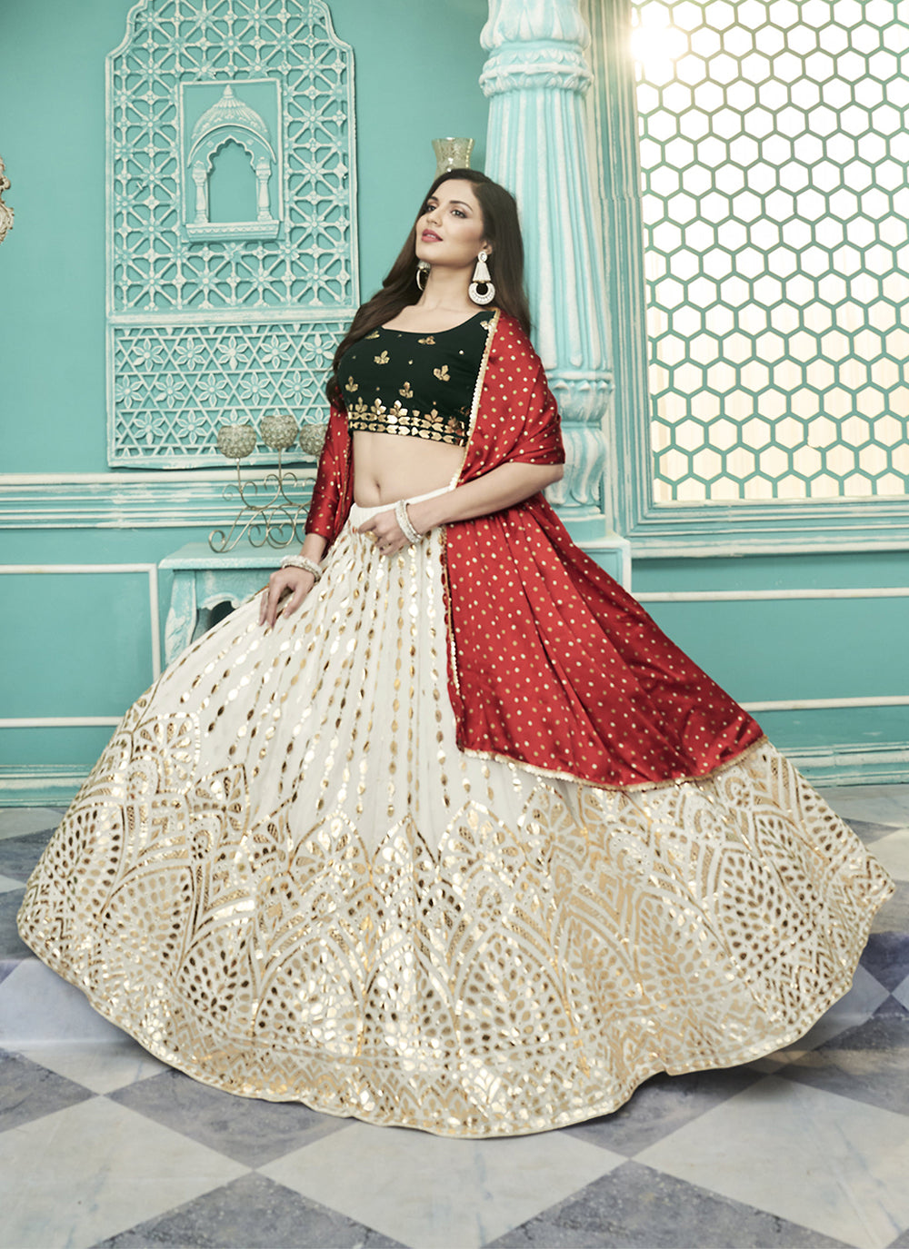 Georgette Gota Patti Sangeet Wear Lehenga Choli In White – Siya Fashion