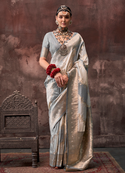 Grey Designer Handloom Weaving Silk Bridesmaid Saree