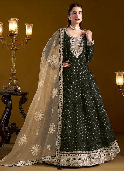 Chanderi Silk Black Festive Wear Embroidered Anarkali Suit