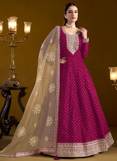 Festive Wear Chanderi Silk Magenta Embroidered Anarkali Suit