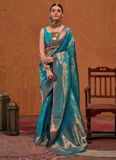 Handloom Weaving Silk Wedding Wear Saree In Teal