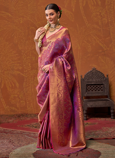 Handloom Weaving Silk Purple Wedding Wear Saree