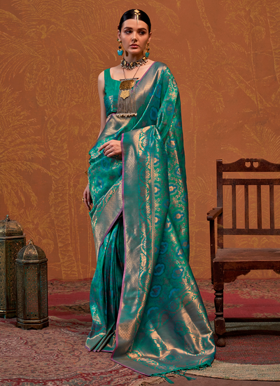 Wedding Wear Handloom Weaving Silk Saree In Green