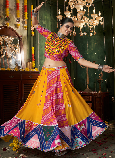 Exclusive Yellow Printed Cotton Navratri Lehenga Choli With Dupatta