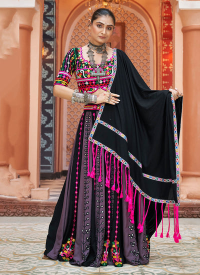 Premium Black Rayon Mirror Work Navratri Lehenga Choli With Dupatta