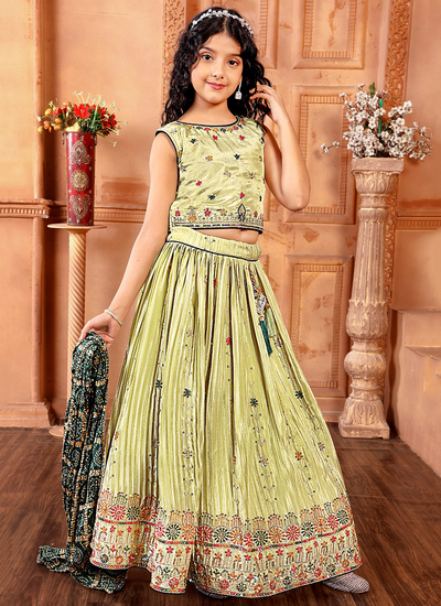 Pista Green Chinon Festive Wear Sequins Embroidered Girls Lehenga Choli