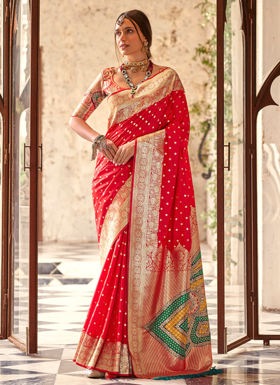 Royal Red Soft Silk Bridesmaid Bollywood Wedding Wear Zari Weaving Saree