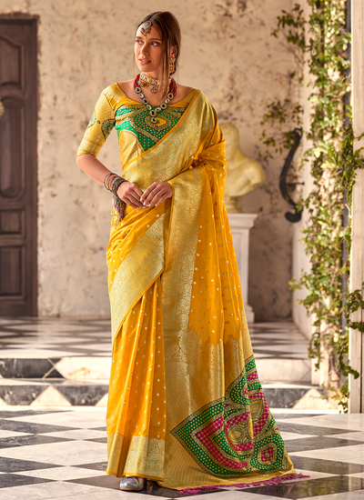 Yellow Haldi Wear Soft Silk Bridesmaid Bollywood Zari Weaving Saree