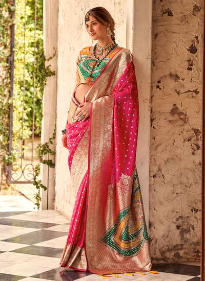 Soft Silk Pink Wedding Wear Bridesmaid Bollywood Zari Weaving Saree