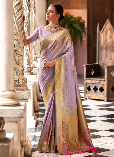 Lilac Soft Silk Wedding Wear Bridesmaid Bollywood Zari Weaving Saree