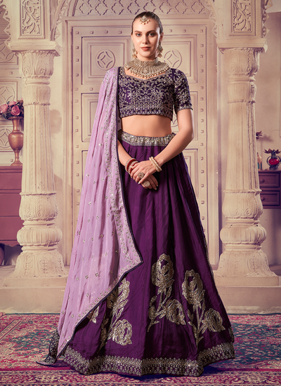 Purple Sequins Embroidered Premium Viscose Wedding Lehenga Choli