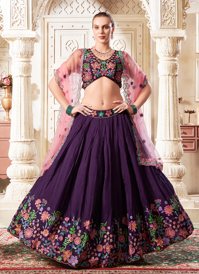 Premium Silk Sequins And Embroidered Purple Engagement Lehenga Choli