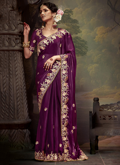 Purple Embroidered And Sequins Fancy Bridesmaid Saree