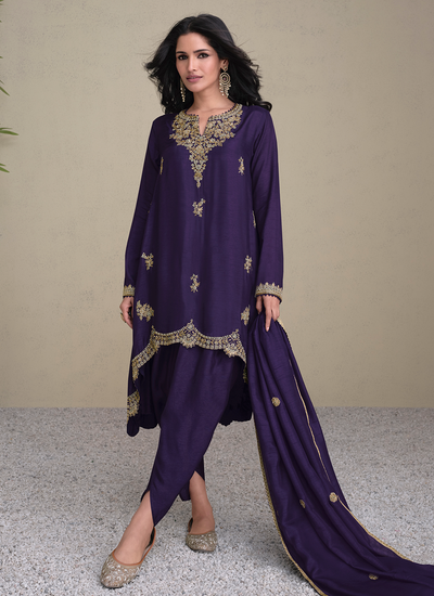 Pretty Purple Premium Silk Sequins Embroidered Readymade Salwar Suit