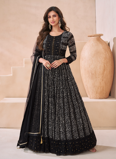 Georgette Sequins Embroidered Black Festival Gown With Dupatta