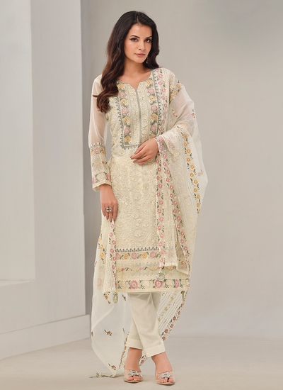 Cream Organza Jarkan Embroidered Pakistani Salwar Suit