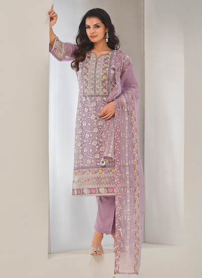 Lavender Jarkan Embroidered Organza Pakistani Salwar Suit