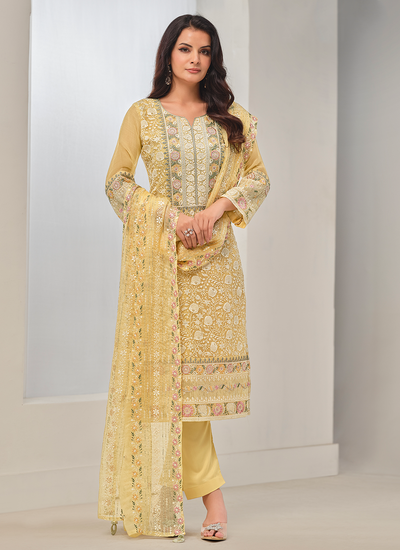 Yellow Organza Jarkan Embroidered Pakistani Salwar Suit