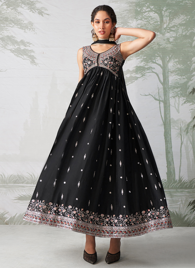 Black Readymade Georgette Festive Wear Sequins Embroidered Anarkali Suit