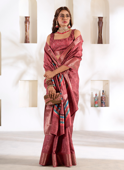 Rouge Foil Printed Dola Silk Bridesmaid Saree