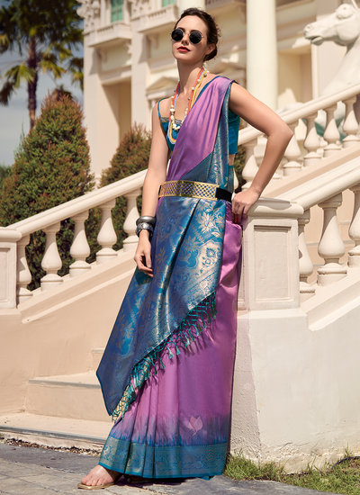 Mauve Weaving Festive Wear Soft Silk Saree With Beautiful Contrast Border And Blouse