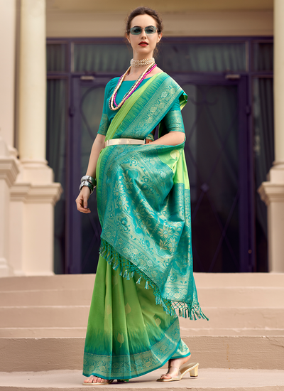 Mint Green Soft Silk Weaving Bridesmaid Saree With Beautiful Contrast Border And Blouse