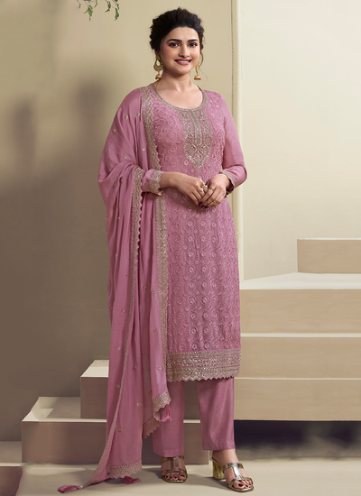 Onion Pink Schiffli Embroidered Organza Bollywood Salwar Suit